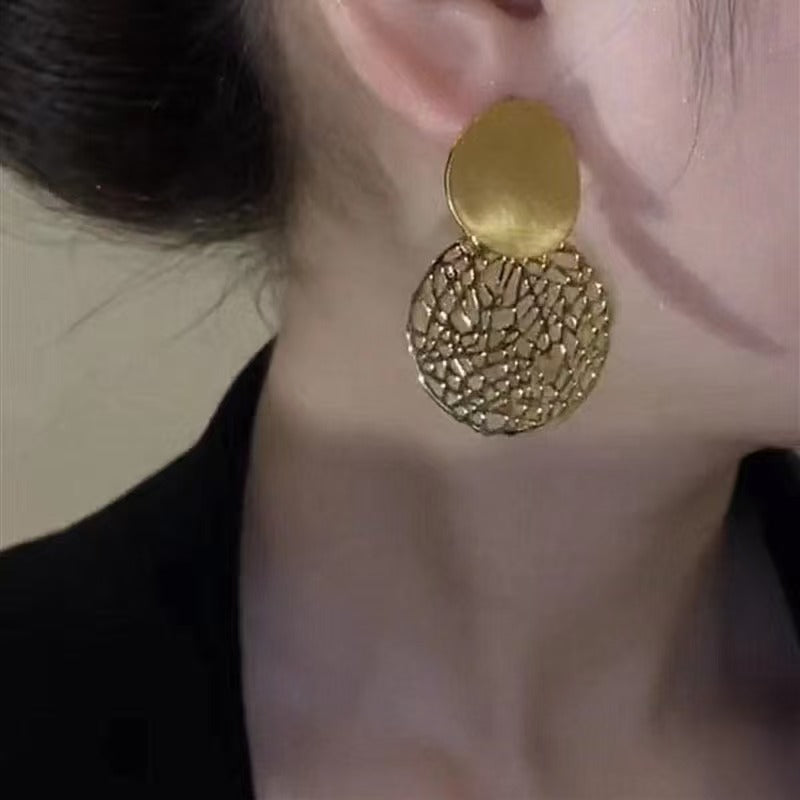 New Trendy Metal Woven Mesh Circular Earrings