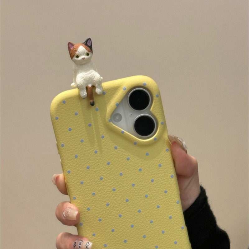 Cute Polka-dot Cat Phone Case In Solid New Colors