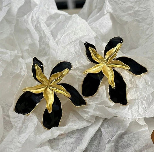Mid-century Oil-drip Double-layer Flower Stud Earrings Bold And Eye-catching