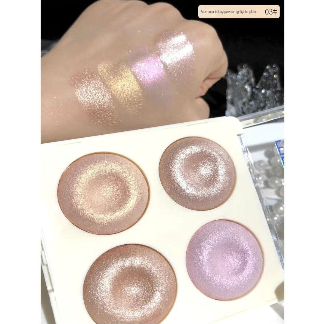 Four-color Baked Highlighter Palette With Shimmering Glittery Eyeshadow