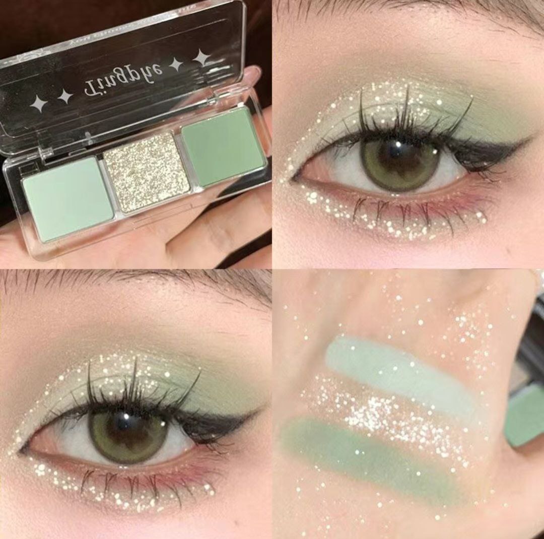 Tri-color Green Eyeshadow Matte Pearly And Fine Shimmer